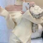 Asymmetrical Halter Knit Sweater / Knit Flared Trousers