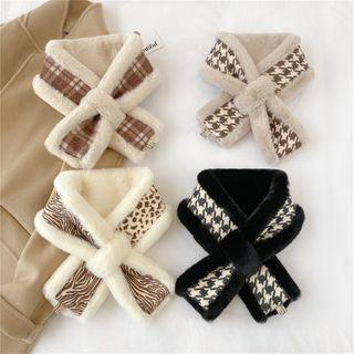 Print Panel Faux Fur Scarf