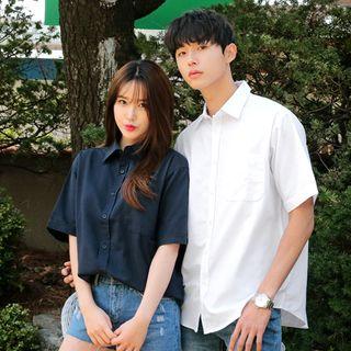 Couple Colored Short-sleeve Oxford Shirt