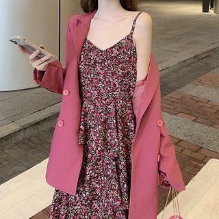 Flower Print Spaghetti Strap Midi Tiered Dress As Shown In Figure - One Size
