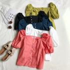Puff-sleeve Multi-color Button Top