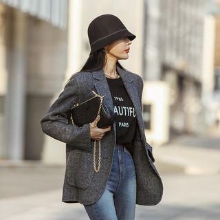 [black Label] Belted Woolen Herringbone Blazer