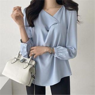 Puff-shoulder Drape-front Blouse