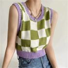 Checkerboard Pattern Cropped Sweater Vest