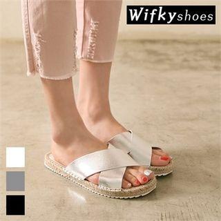 Cross-strap Espadrille Flat Mules