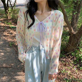 Dotted Long-sleeve Chiffon Cardigan As Shown In Figure - One Size