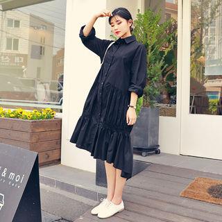 Shirred Maxi Shirtdress