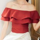 Ruffle Cold Shoulder Short-sleeve Top