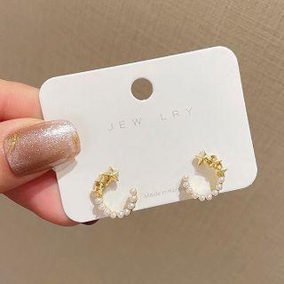 Star Alloy Pearl Open Hoop Earring 1 Pair - E2986 - Pearl - Gold - One Size