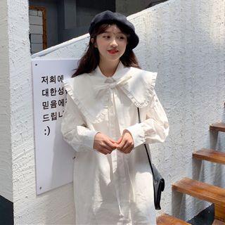 Bow Accent Long-sleeve Shirtdress