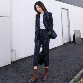 Set: Double-breasted Printed Blazer + Dress Pants