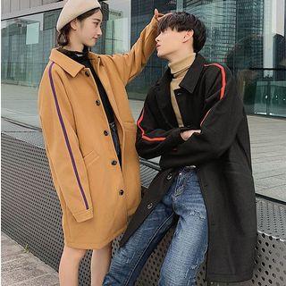Couple Matching Contrast Trim Single-breast Coat