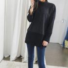 Mock-neck Two-tone Knit Top