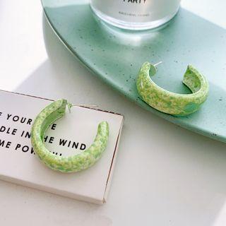 Splattered Open Hoop Earring 1 Pair - S925 Silver - Green - One Size