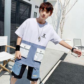 Set: Pocket Detail Short-sleeve T-shirt + Cargo Shorts