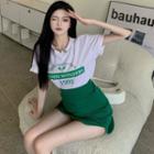 Loose-fit Printed Crop T-shirt / Slited Mini Skirt