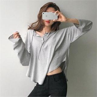 Tie-neck Curvy-hem Henley