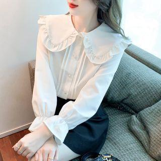 Peter Pan Collar Frill Trim Chiffon Blouse