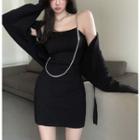 Chain-accent Sleeveless Mini Dress / Buckled-accent Knit Cape Top