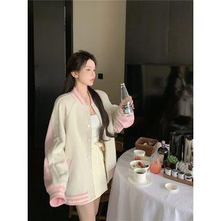 Two-tone Baseball Jacket 2488 - Almond - One Size