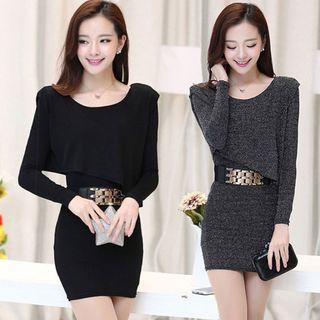 Long-sleeve Cape Mini Sheath Knit Dress