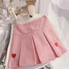 Mini Heart Embroidered Pleated A-line Skirt