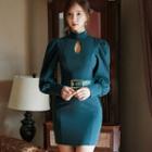 Cutout Long-sleeve Mini Sheath Dress