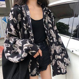 Leaf Print Shirt Black - One Size