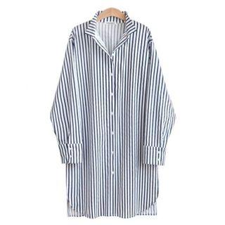 Slit-side Striped Midi Shirtdress