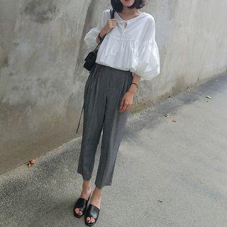 Set: Puff-sleeve Top + Tapered Pants