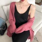 Plain Cardigan / Spaghetti Strap Midi Knit Dress