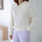 Collared Zipped Waffle Knit Top