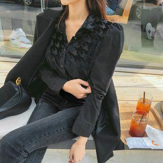 Houndstooth Velvet Shirt Black - One Size