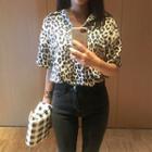 Cuff-sleeve Leopard Shirt