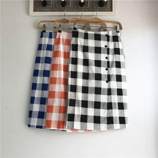 Plaid Straight Fit Midi Skirt