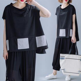 Batwing-sleeve Round-neck T Shirt Black - L