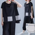 Batwing-sleeve Round-neck T Shirt Black - L