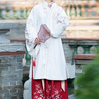Floral Embroidered Mandarin Collar Long-sleeve Top / Maxi A-line Skirt