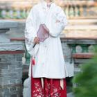Floral Embroidered Mandarin Collar Long-sleeve Top / Maxi A-line Skirt