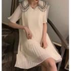 Short-sleeve Lace Trim Collared Dress