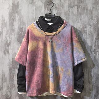 Tie-dyed Mock Two-piece Pullover