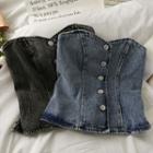 Washed Button-up Denim Tube Top