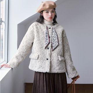 Tie-neck Fleece Button-up Jacket