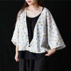 Butterfly Jacquard Button Jacket Pattern - White - One Size