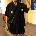 Butterfly Short-sleeve Shirt / Pleated Skirt