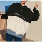 Two-tone Lettering Hoodie Black & White - One Size