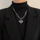 Checkerboard Heart Chain Necklace Black & White Heart - Silver - One Size