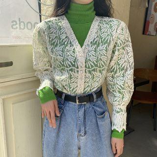 Lace Jacket / Turtleneck Long-sleeve Top