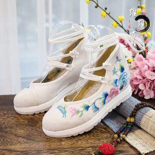 Lace Up Embroidered Flats