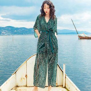 V-neck Floral Wide-leg Jumpsuit